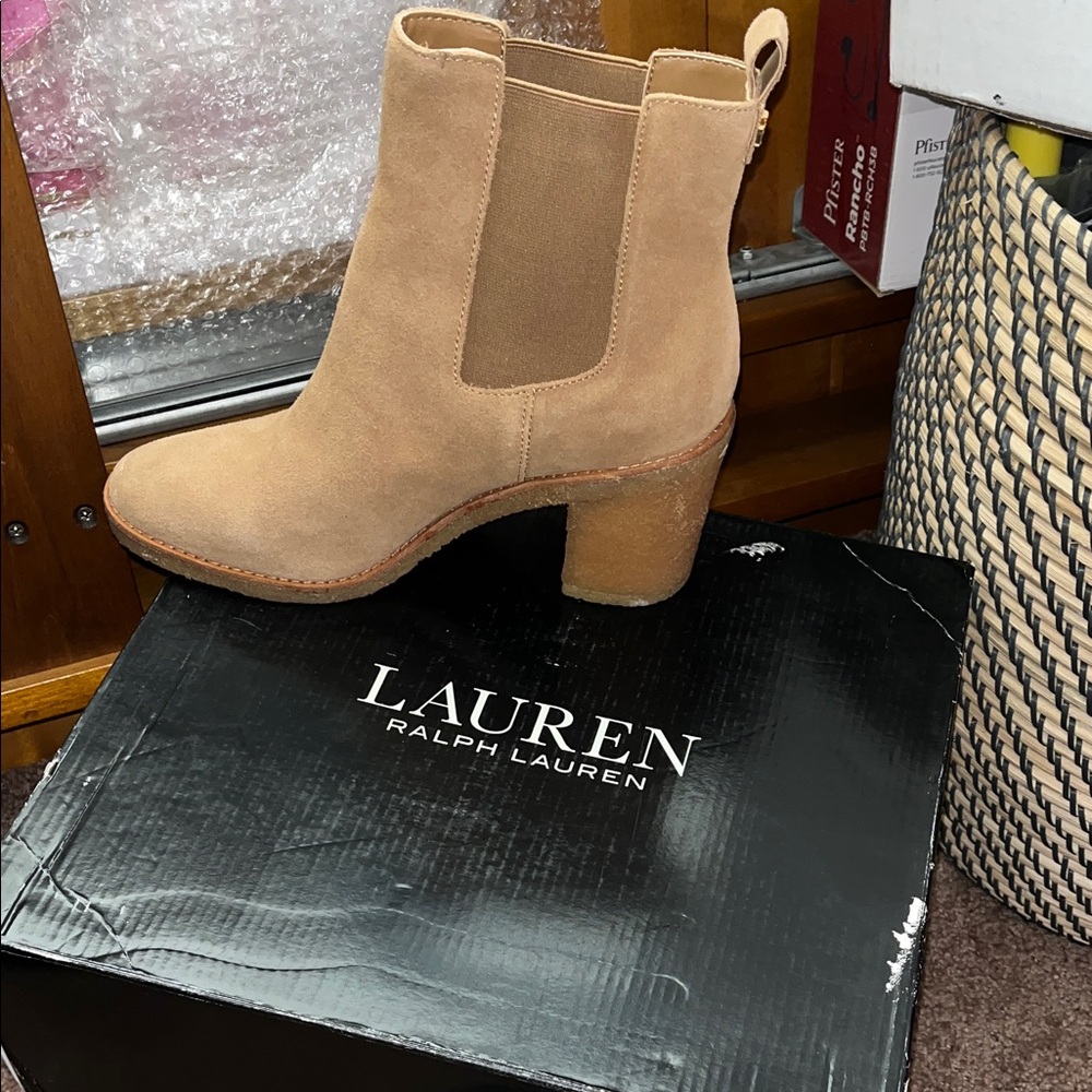 Lauren Ralph Lauren Camel Suede Heeled Boots